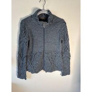 LO RI textured knit funnel neck zip front jacket women's size small gray